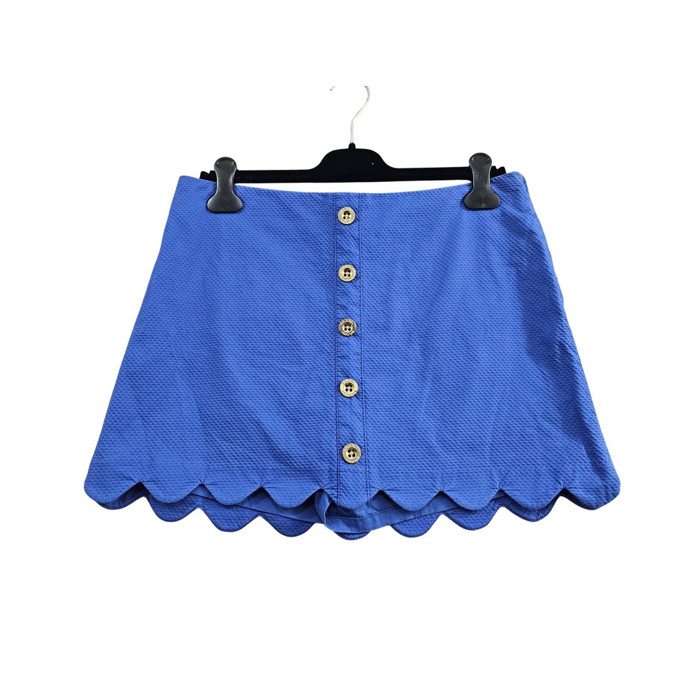 Lilly Pulitzer Kaylie Skort Sz 10 Blue Solid Scalloped Hem Pique Cotton Blend